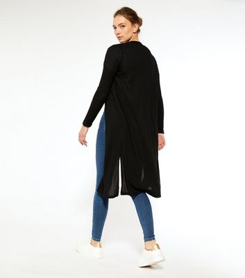 black ribbed knitted midi cardigan