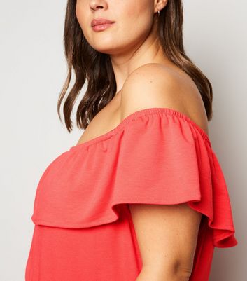 Image of Vero Moda Curves Red Bardot Midi Dress New Look