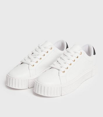 new look white leather look trainers