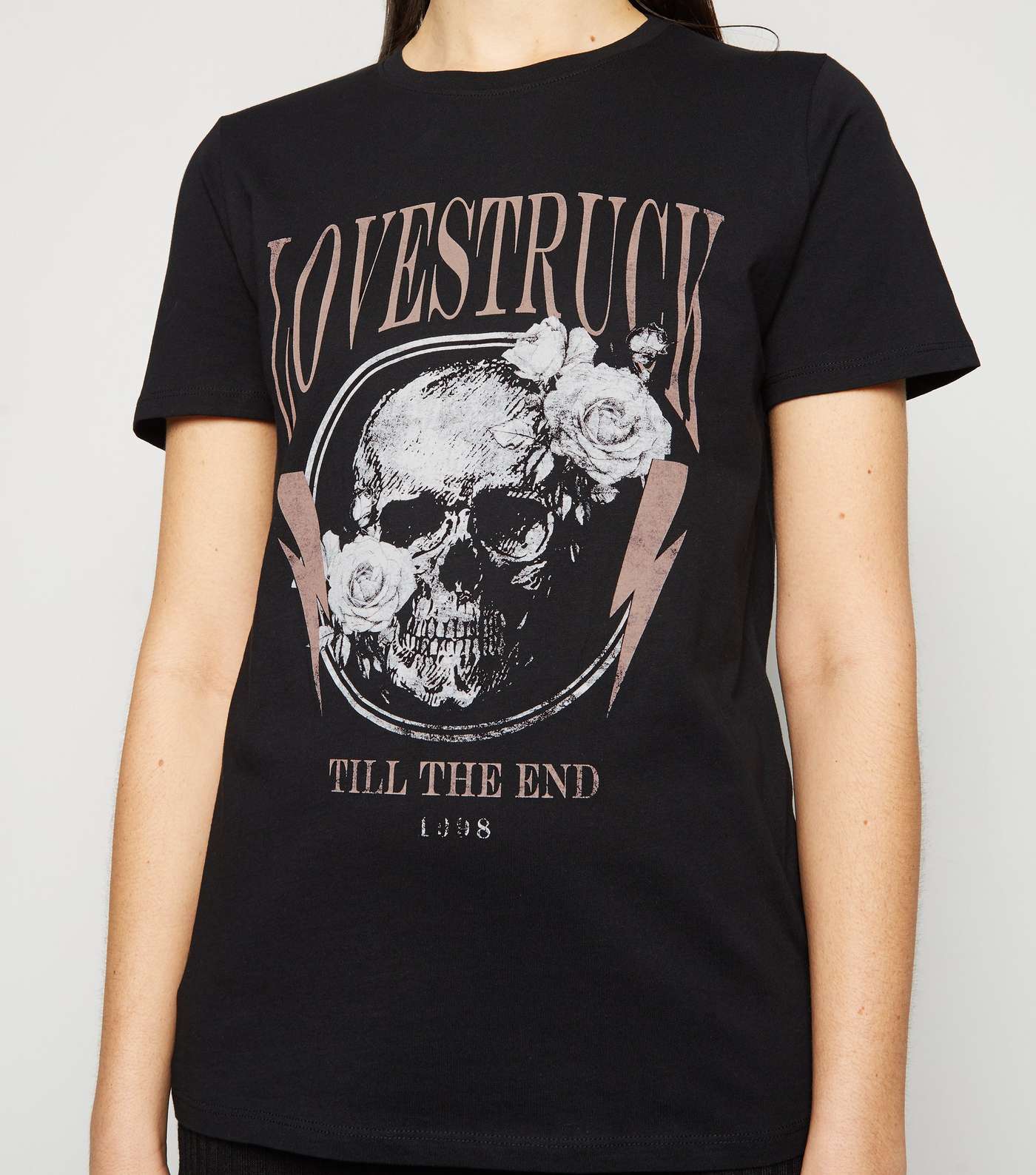 Black Lovestruck Slogan Skull Rock T-Shirt Image 5