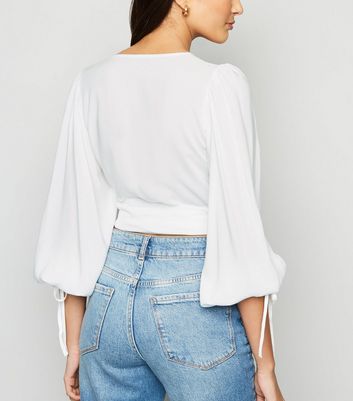 NA-KD White Puff Sleeve Wrap Blouse | New Look