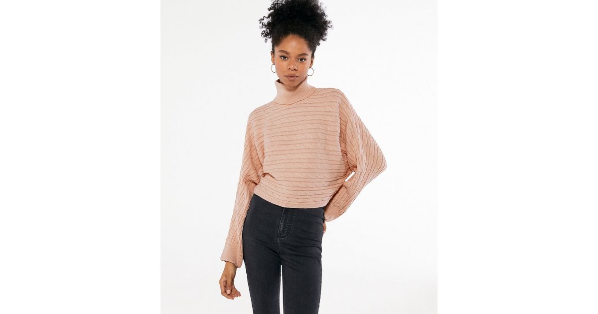 Pale Pink Cable Knit Roll Neck Jumper | New Look