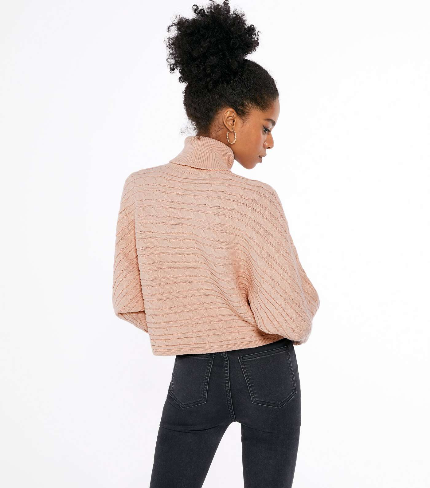 Pale Pink Cable Knit Roll Neck Jumper  Image 3