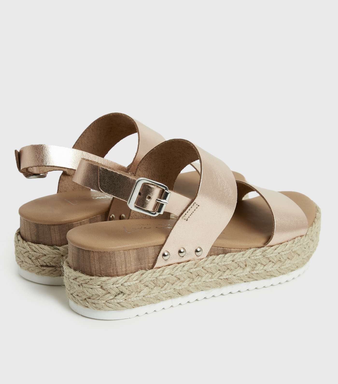 Rose Gold Leather Chunky Espadrille Sandals Image 4