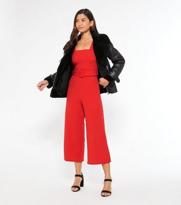 red cropped jumpsuit