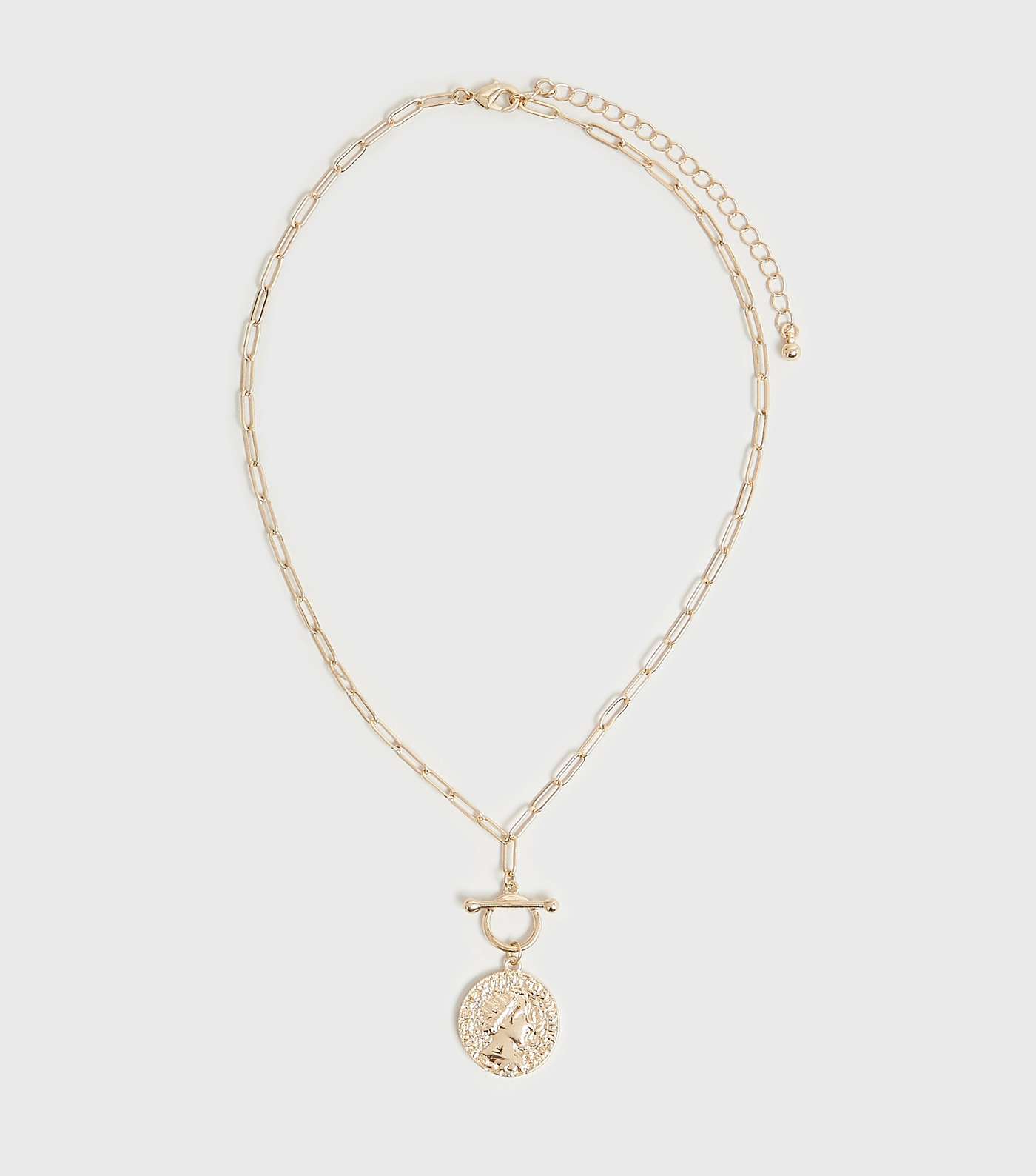 Gold Linked Coin Pendant Chain Necklace