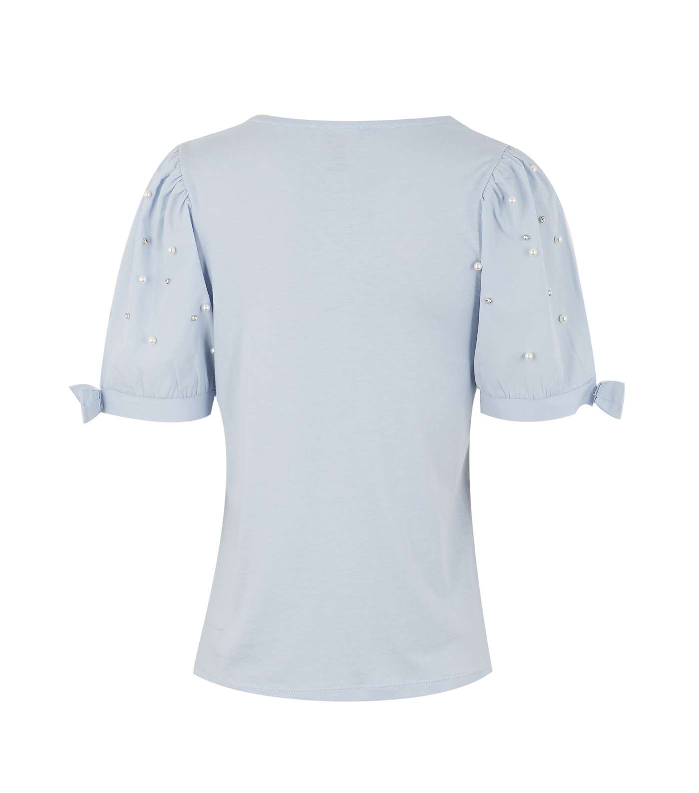 Pale Blue Faux Pearl Poplin Sleeve T-Shirt Image 2