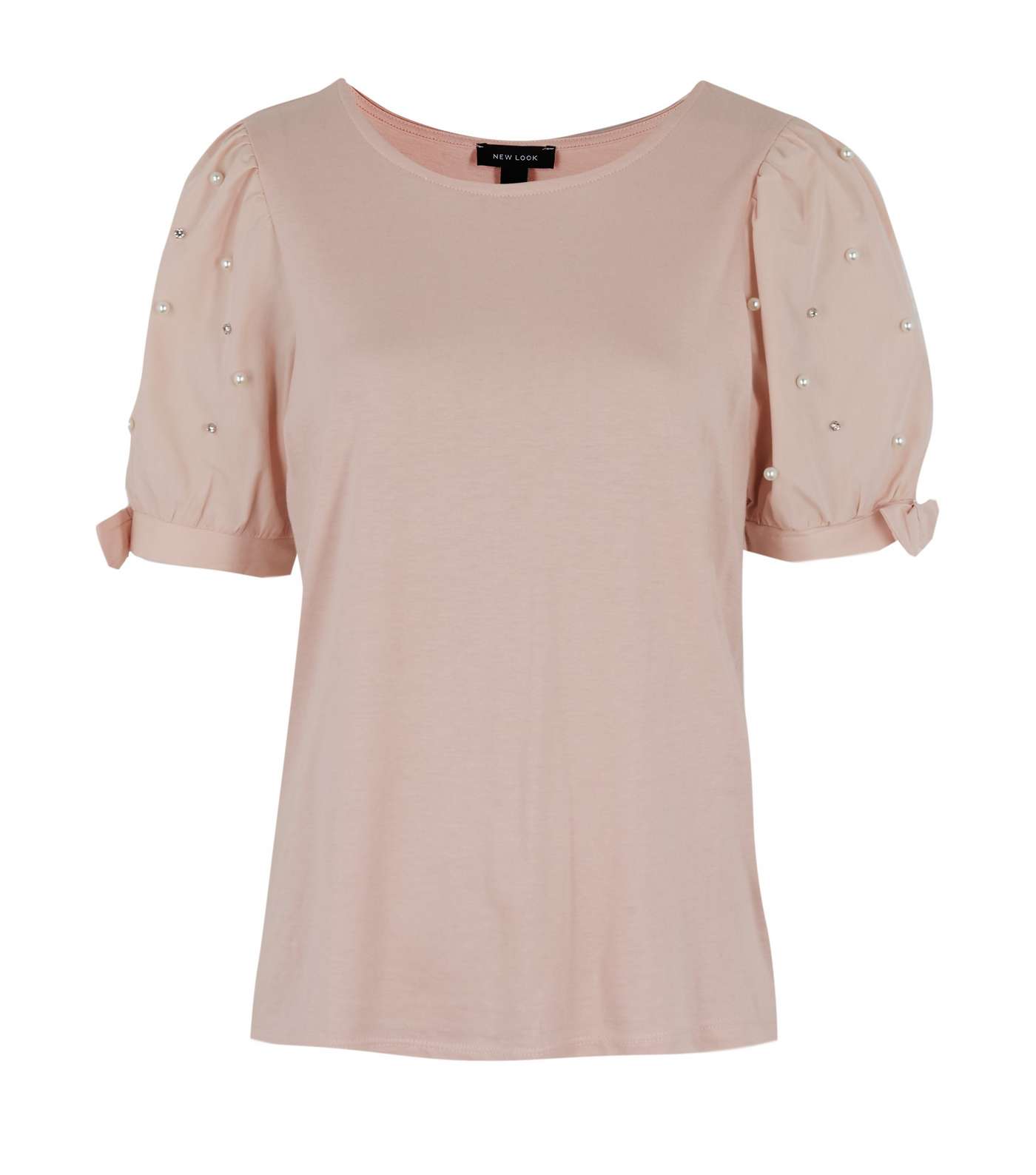 Pink Faux Pearl Poplin Sleeve T-Shirt Image 5