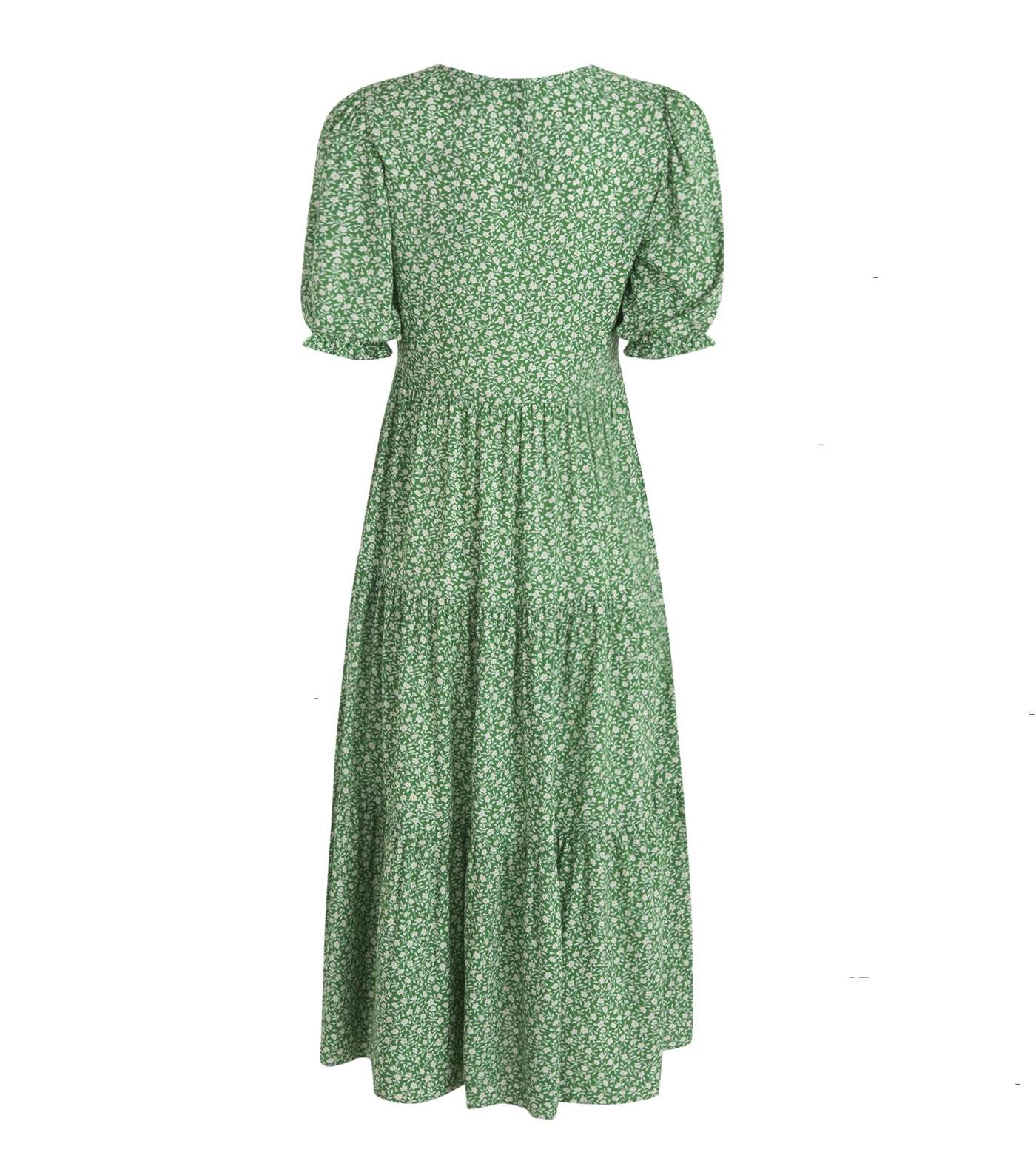 Green Ditsy Floral Puff Sleeve Midi Dress Image 3