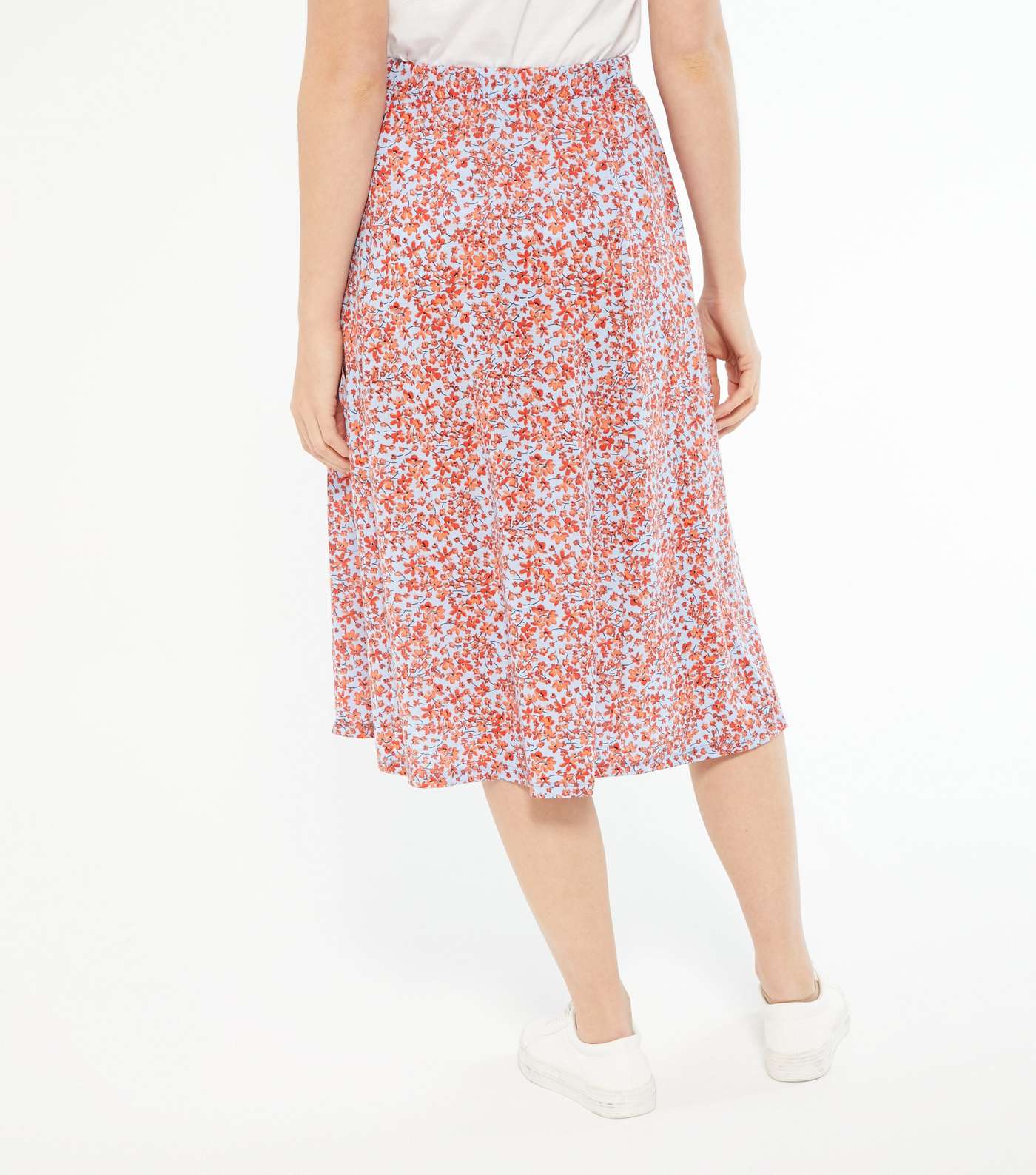 JDY Pale Blue Floral Midi Skirt Image 3