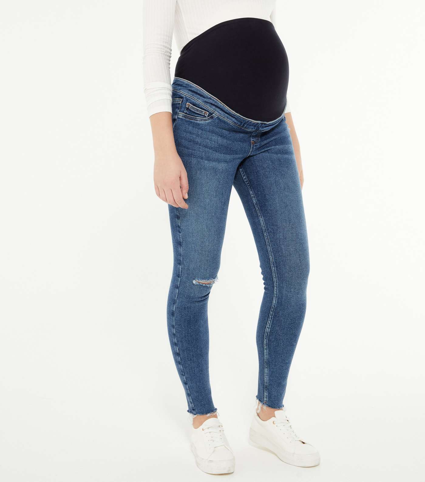 Maternity Blue Ripped Over Bump Jenna Skinny Jeans Image 3
