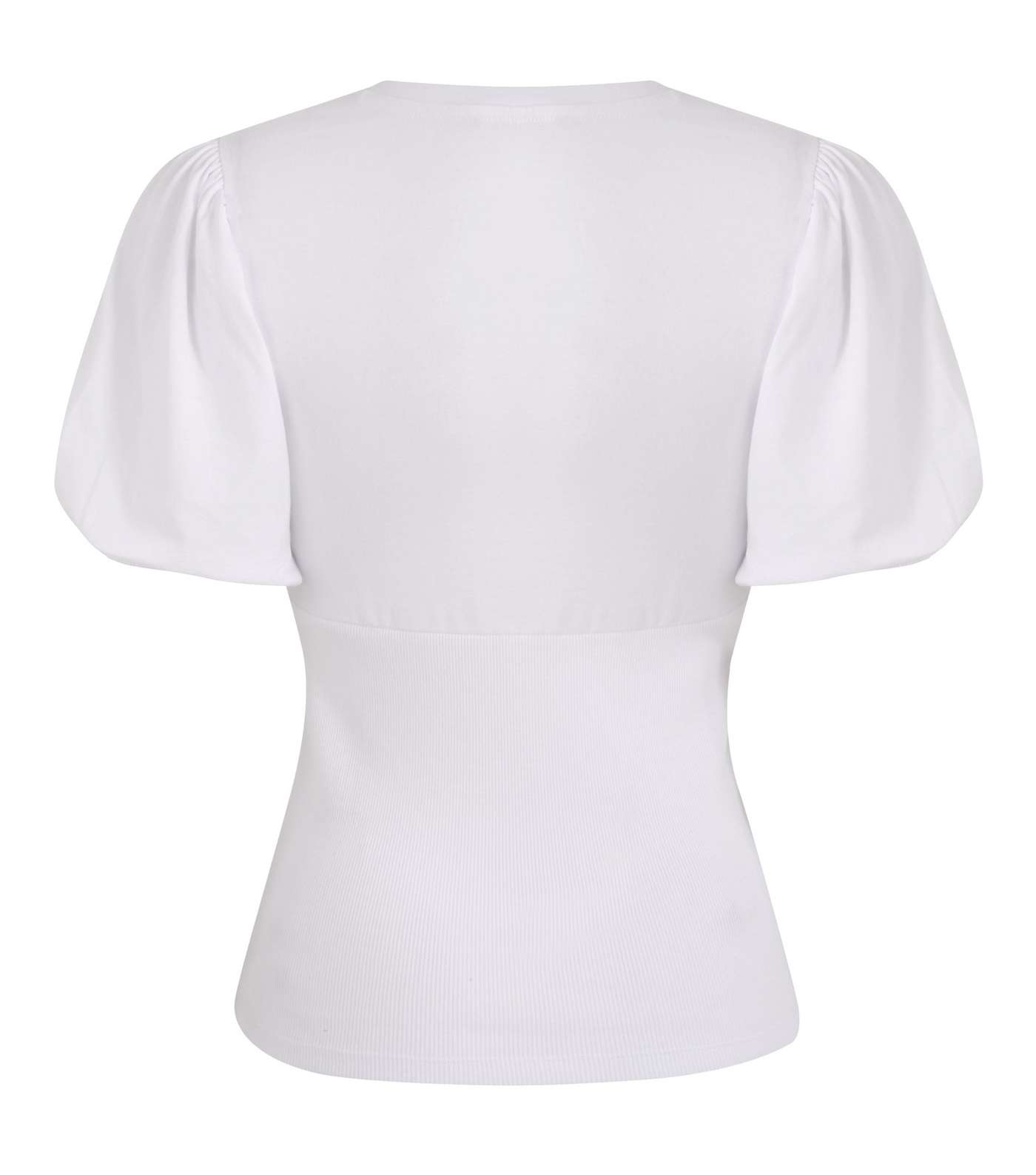 White Corset Seam Puff Sleeve T-Shirt Image 2