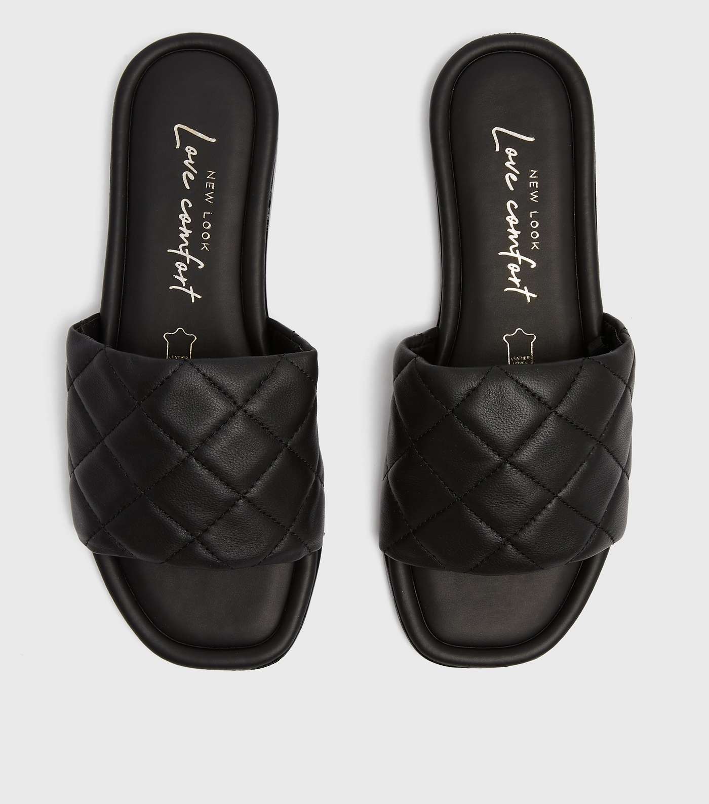 Black Leather Quilted Sliders 