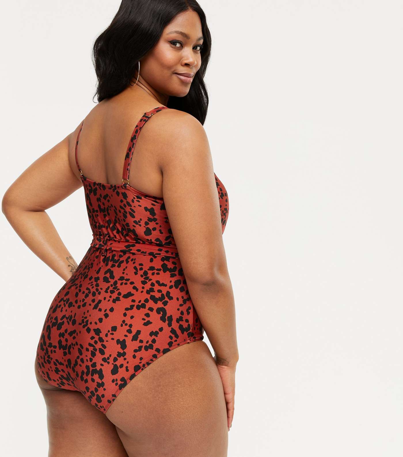 Curves Rust Animal Print Belted Swimsuit Image 3
