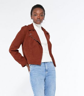 rust suedette biker jacket