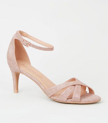rose gold glitter sandal heels