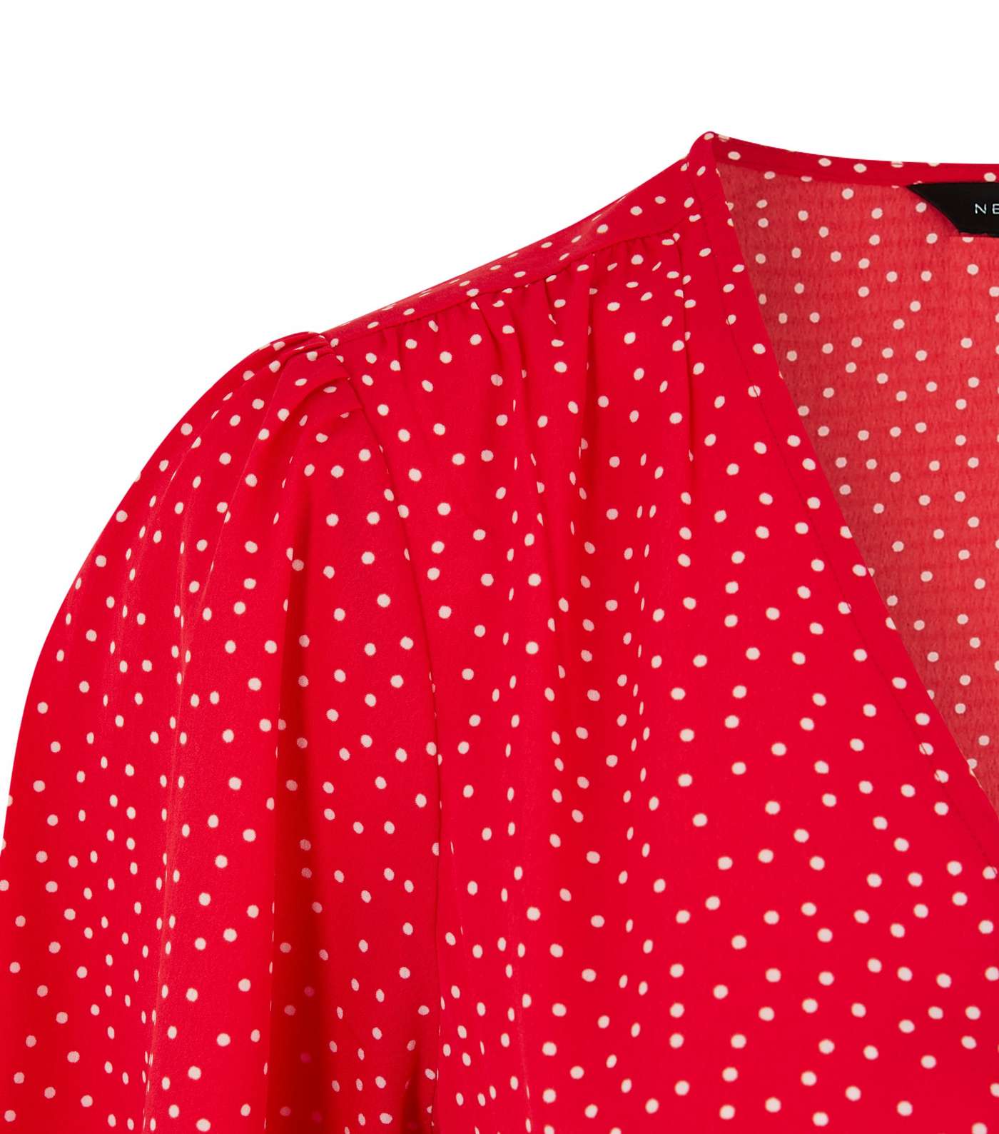 Red Spot Puff Sleeve Tea Blouse  Image 3