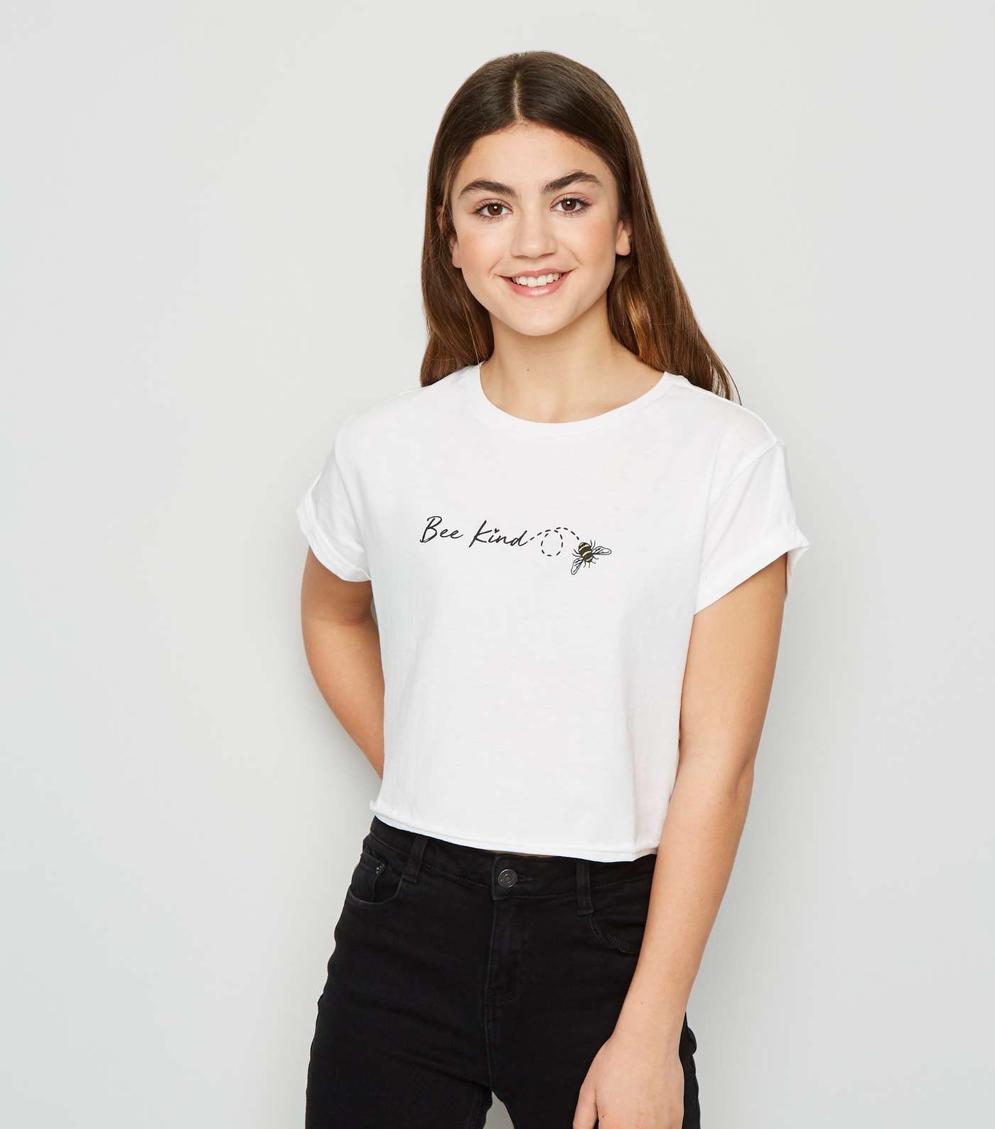 Girls White Bee Kind Slogan Boxy T-Shirt