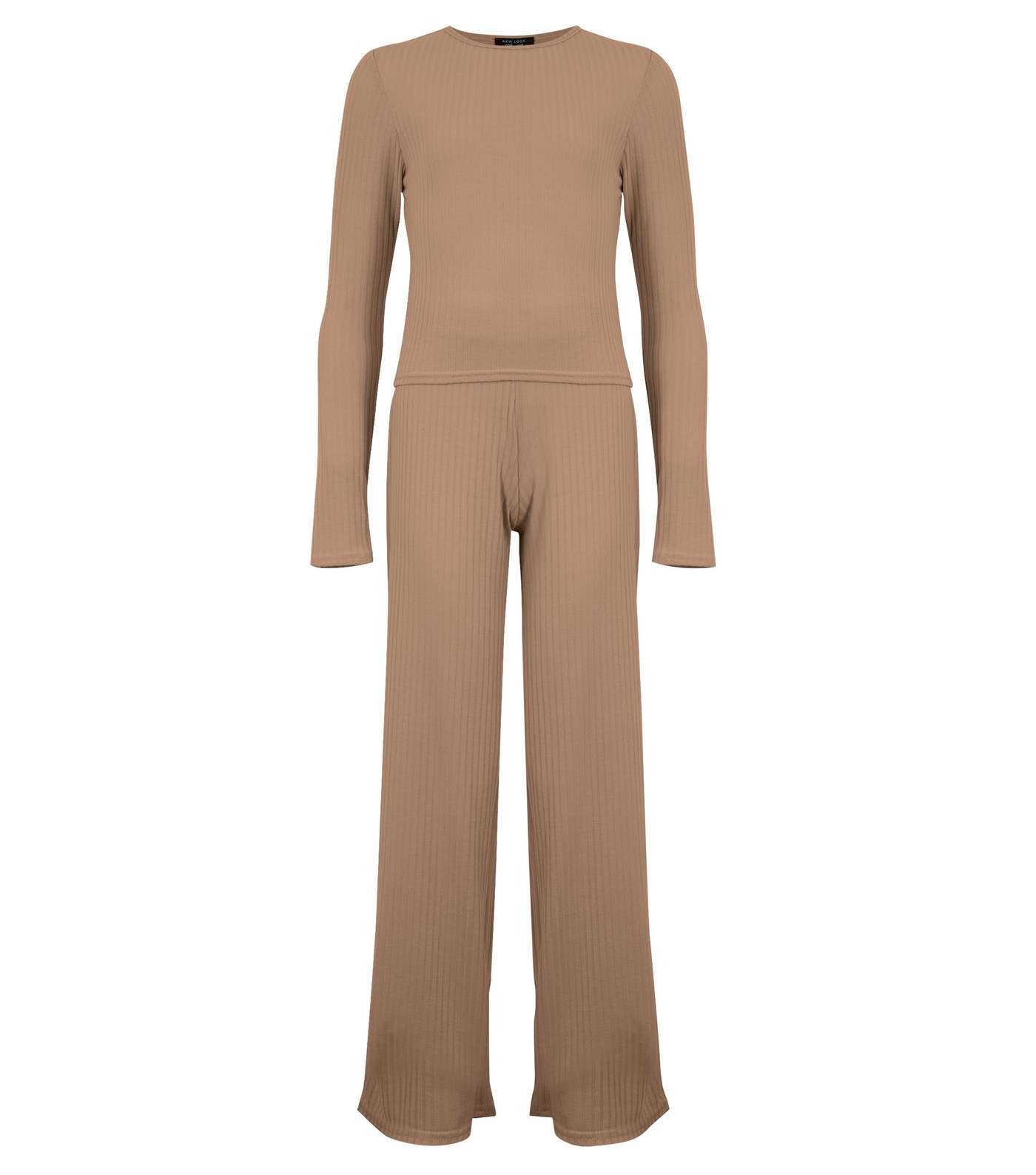 Girls Camel Ribbed Trousers Pyjama Set Image 4