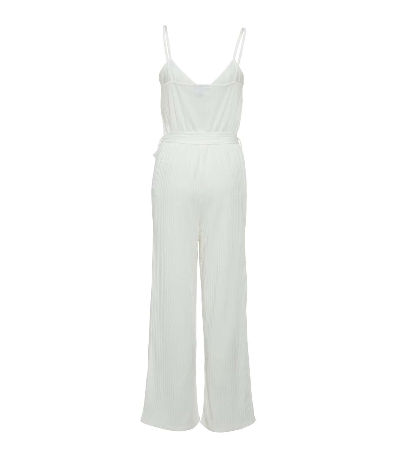 White Ribbed Frill Wrap Jumpsuit Image 2