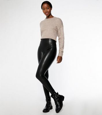 Tall Black Leather-Look Stretch Leggings | New Look