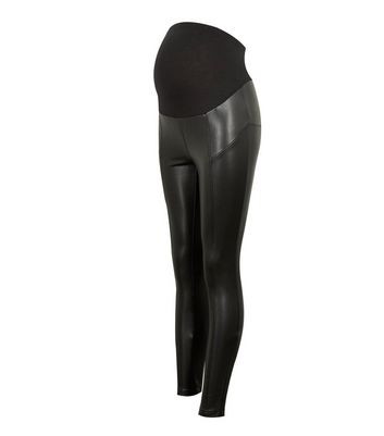 Maternity Black Over Bump Leather-Look 