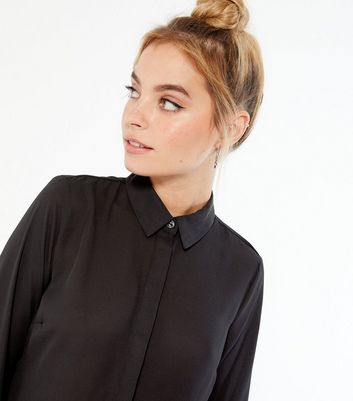 Petite Black Long Sleeve Shirt | New Look