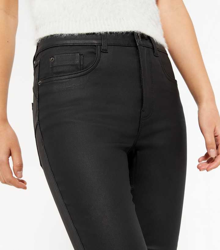 Petite Black Leather-Look Lift & Shape Jenna Skinny Jeans