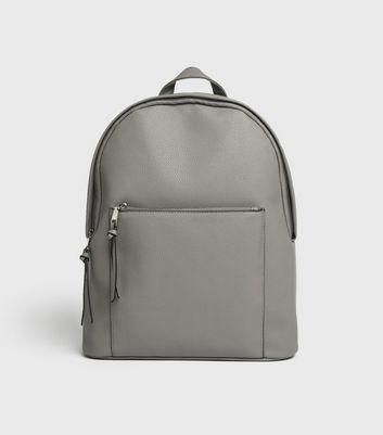 Grey Leather Look Zip Backpack New Look