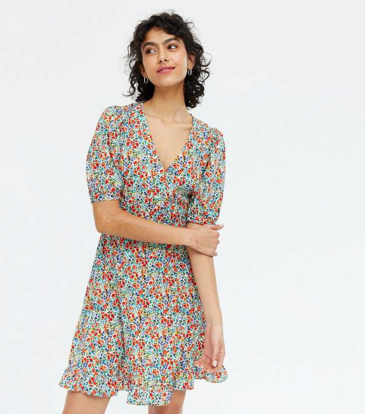 White Ditsy Floral Tie Back Skater Dress