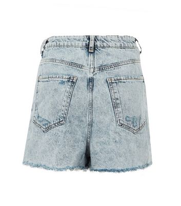 Image of Blue Acid Wash Ripped Mom Shorts New Look