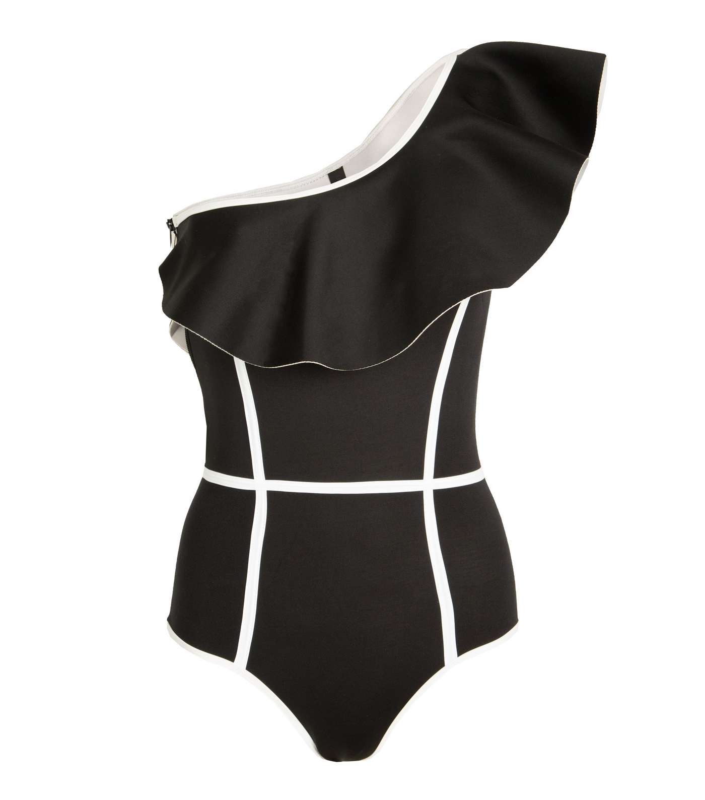 Black Velvet Black Ruffle One Shoulder Swimsuit Image 3