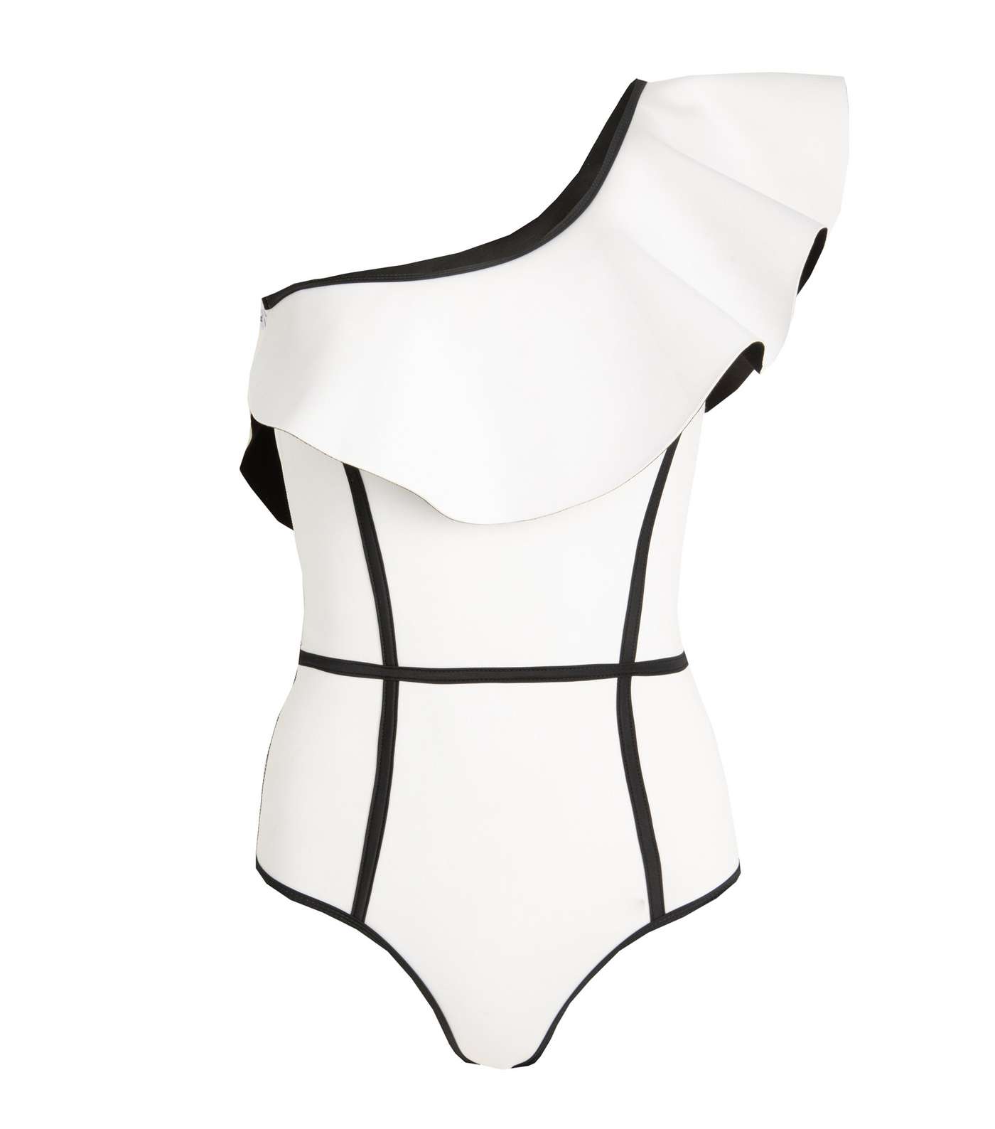 Black Velvet White Ruffle One Shoulder Swimsuit Image 3