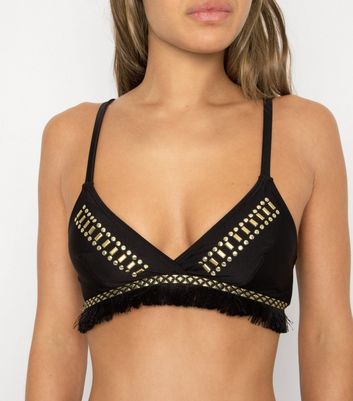 black tassel bikini top