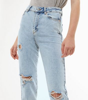 Pale Blue Acid Wash Ripped Tori Mom 