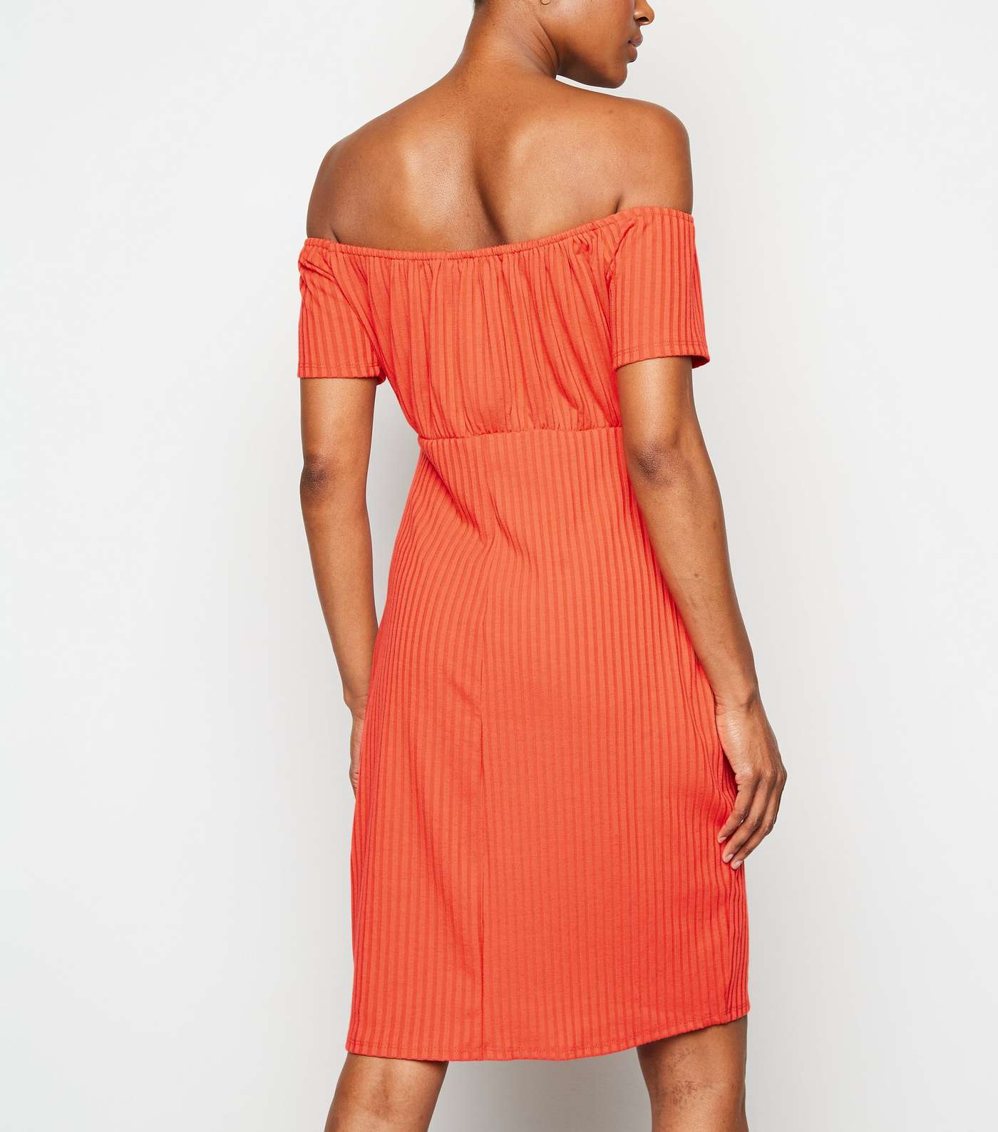 Apricot Bright Orange Ribbed Bardot Dress Image 3