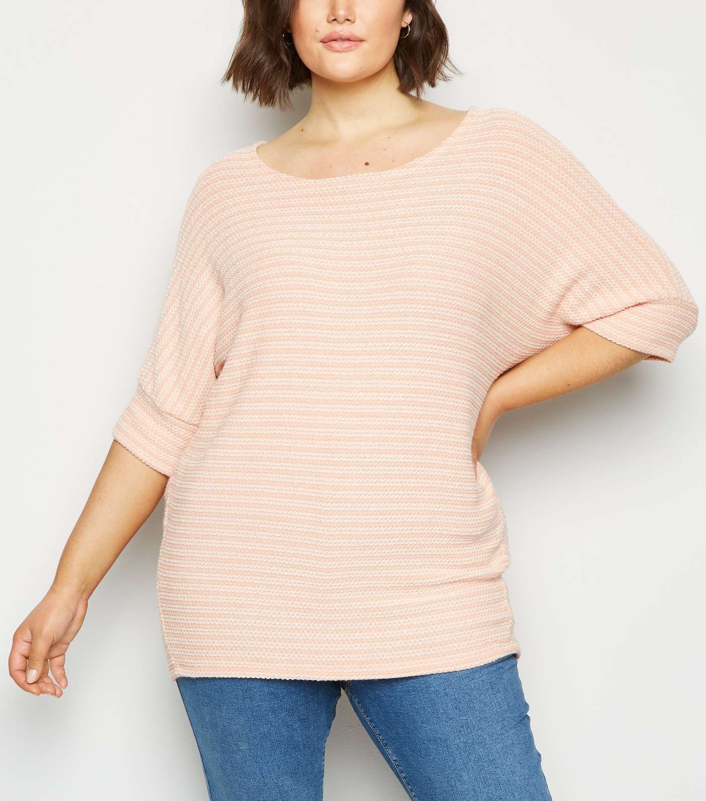 Apricot Curves Pink Batwing Waffle Knit Top