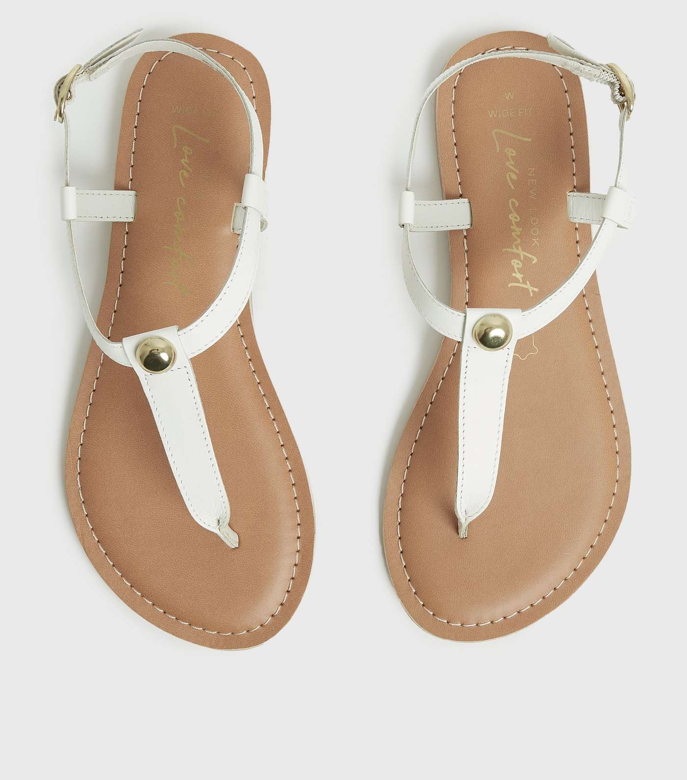Wide Fit White Leather Studded Flat Sandals