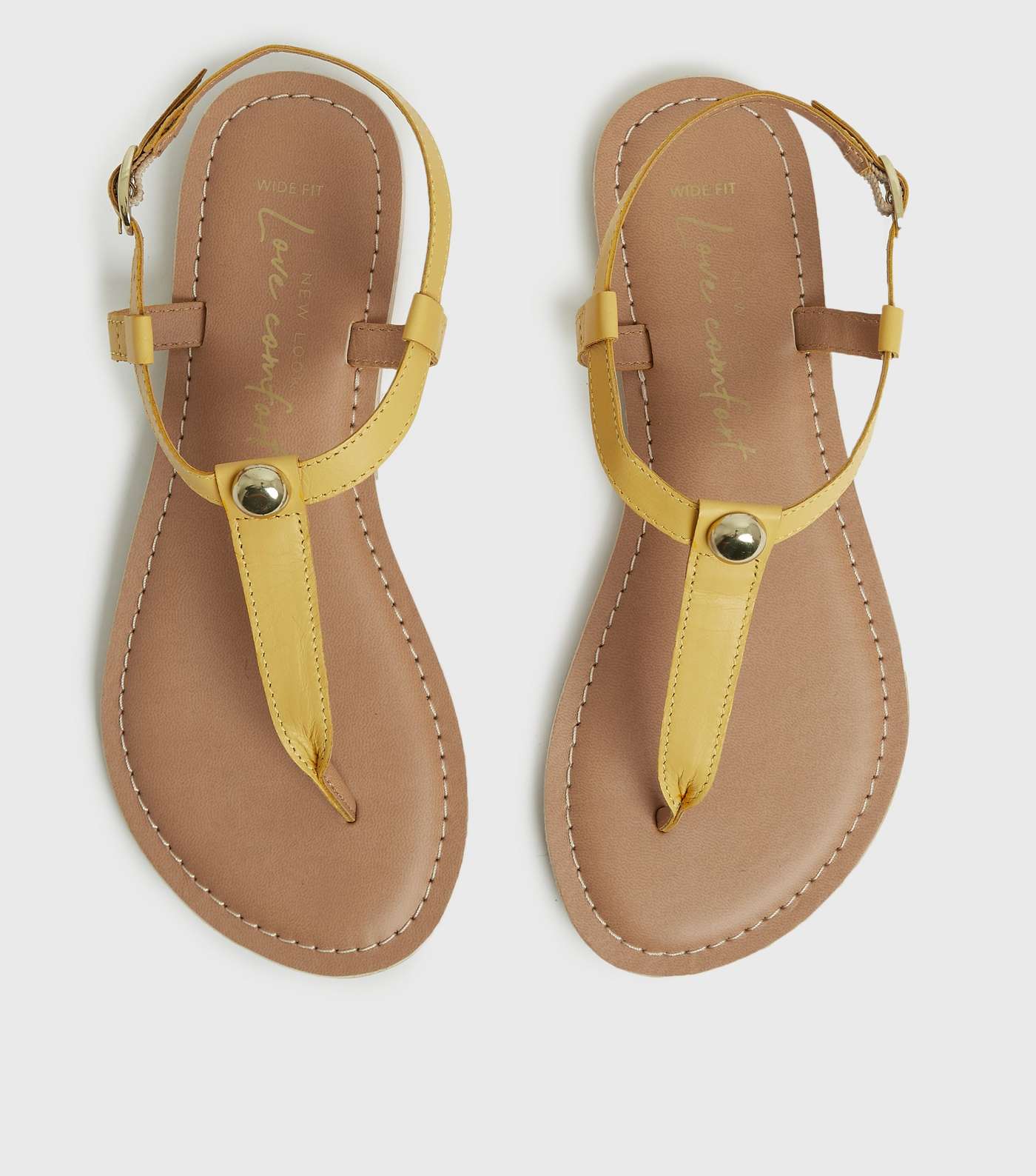 Wide Fit Mustard Leather Studded Flat Sandals