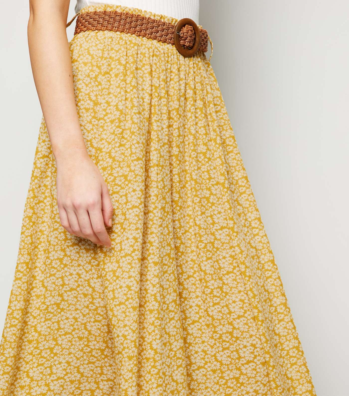 Apricot Mustard Daisy Midi Skirt Image 5