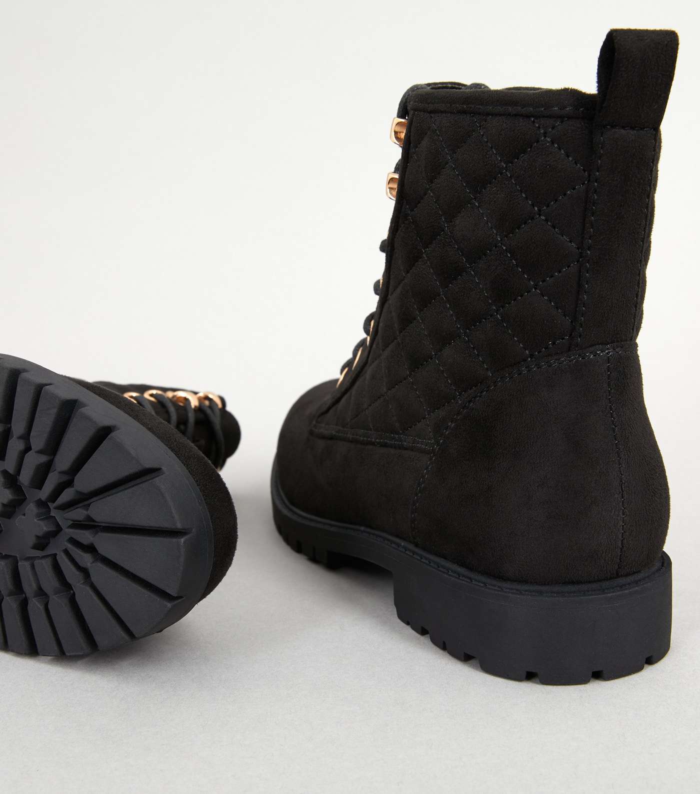 Girls Black Suedette Quilted Boots Image 2