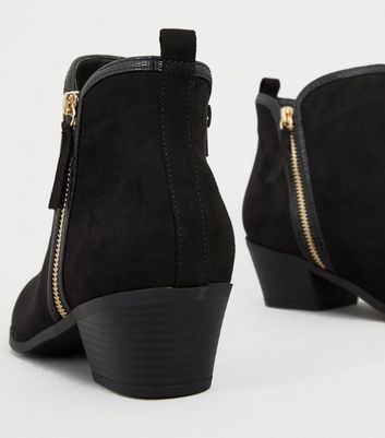 Image of Black Suedette Zip Western Heeled Boots New Look Vegan