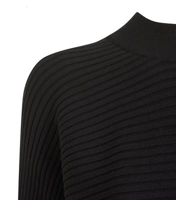 Image of Black Ribbed High Neck Jumper New Look