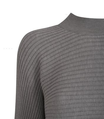 Image of Pale Grey Ribbed High Neck Jumper New Look