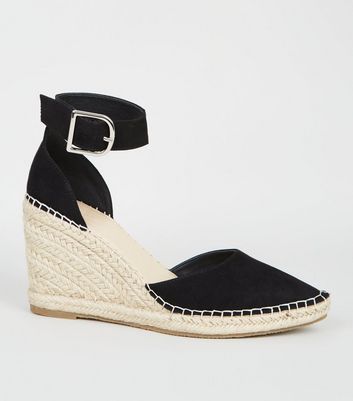 Black Leather-Look Espadrille Wedge Court Shoes | New Look