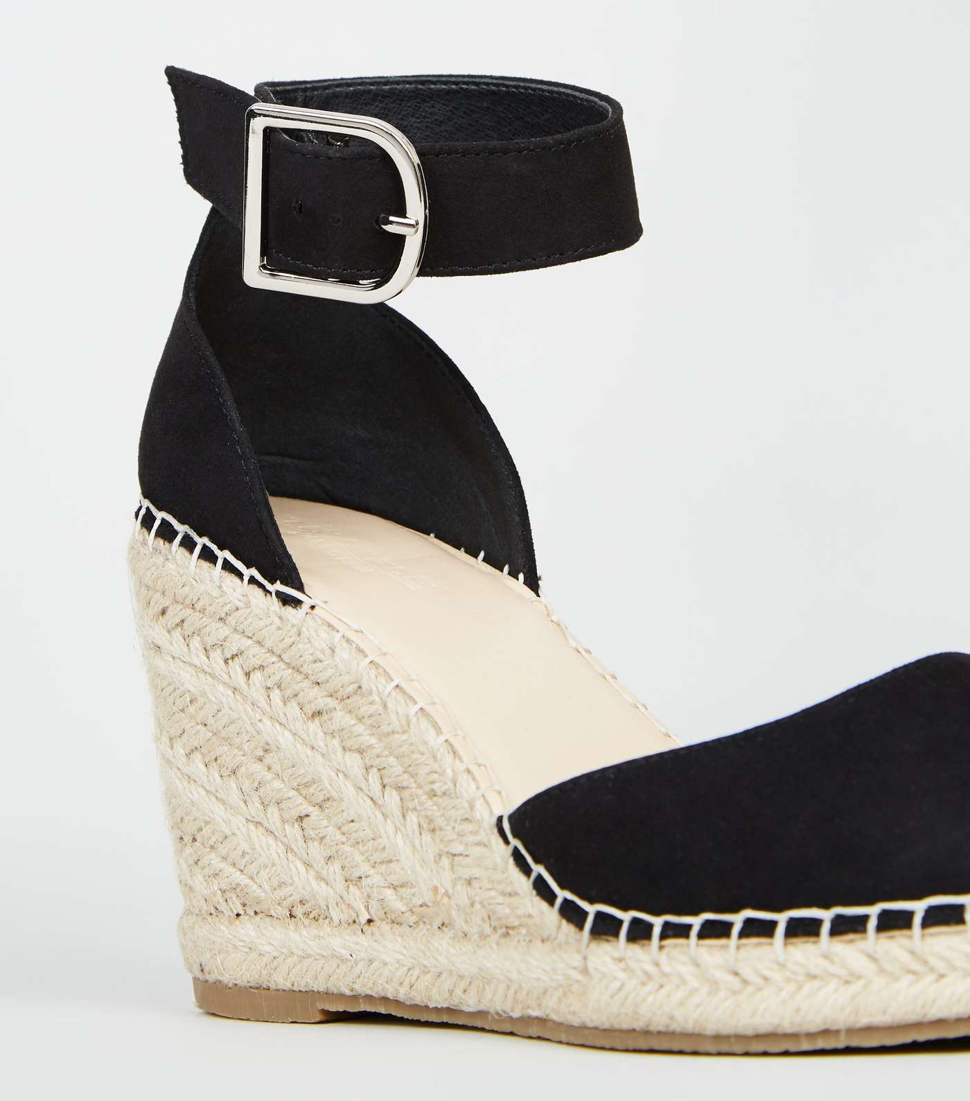 Black Leather-Look Espadrille Wedge Court Shoes Image 4