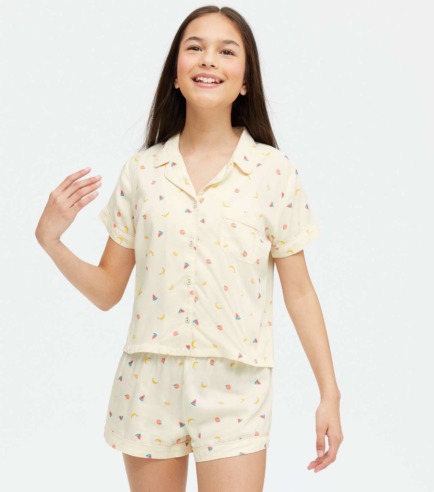 Girls Off White Fruit Revere Short Pyjama Set