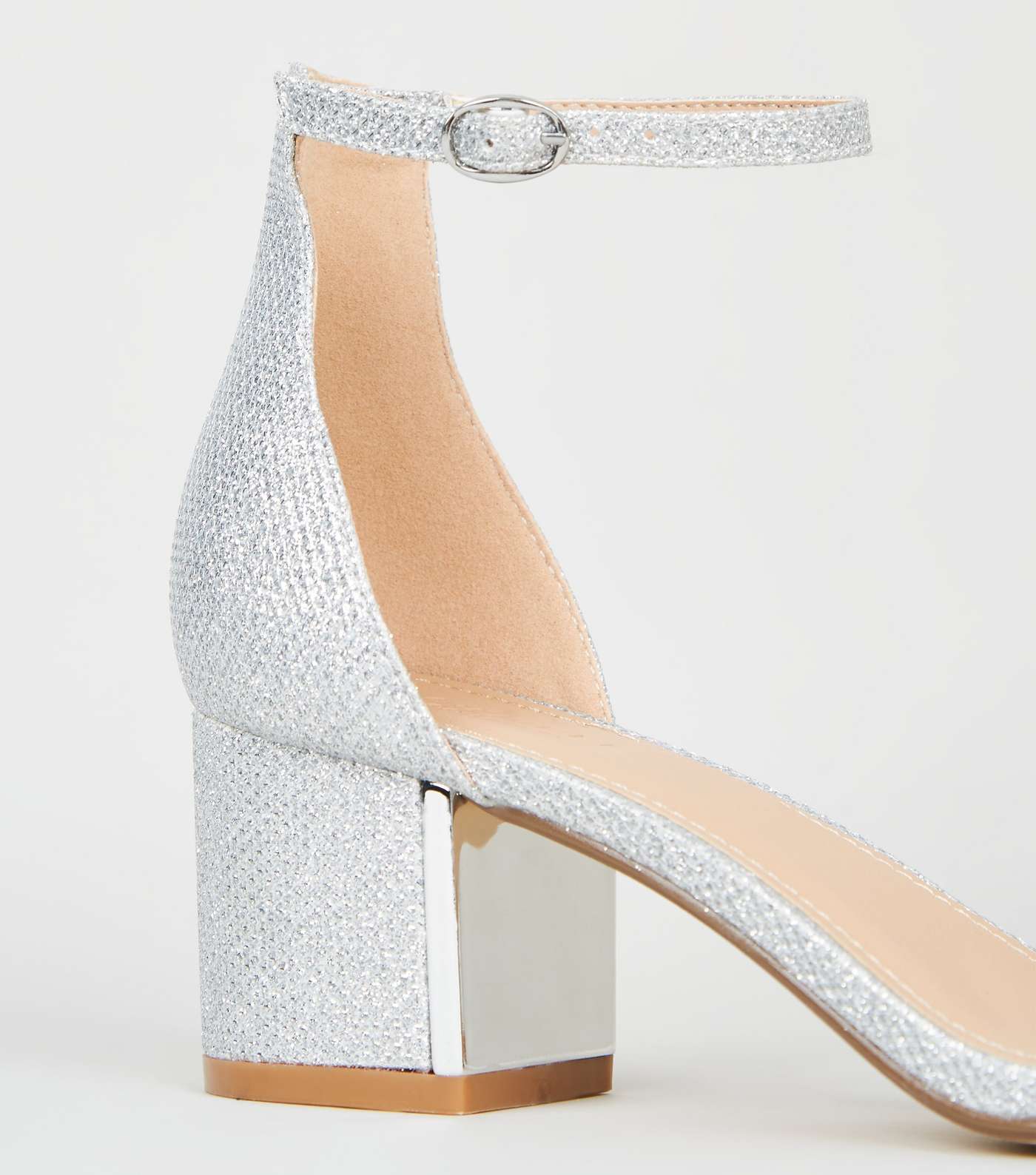Silver Glitter Low Block Heel Sandals Image 4