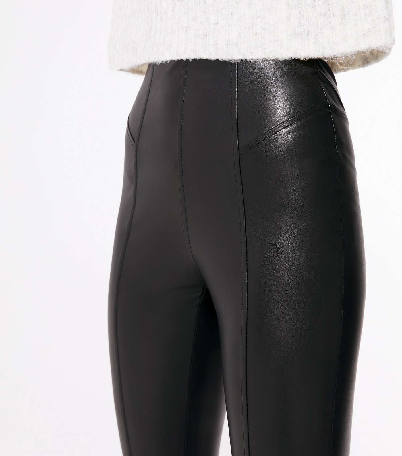 Black Leather-Look Stretch Leggings Image 4