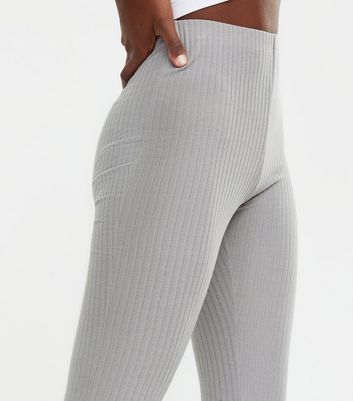 Tall Grey Ribbed Flared Leggings | New Look